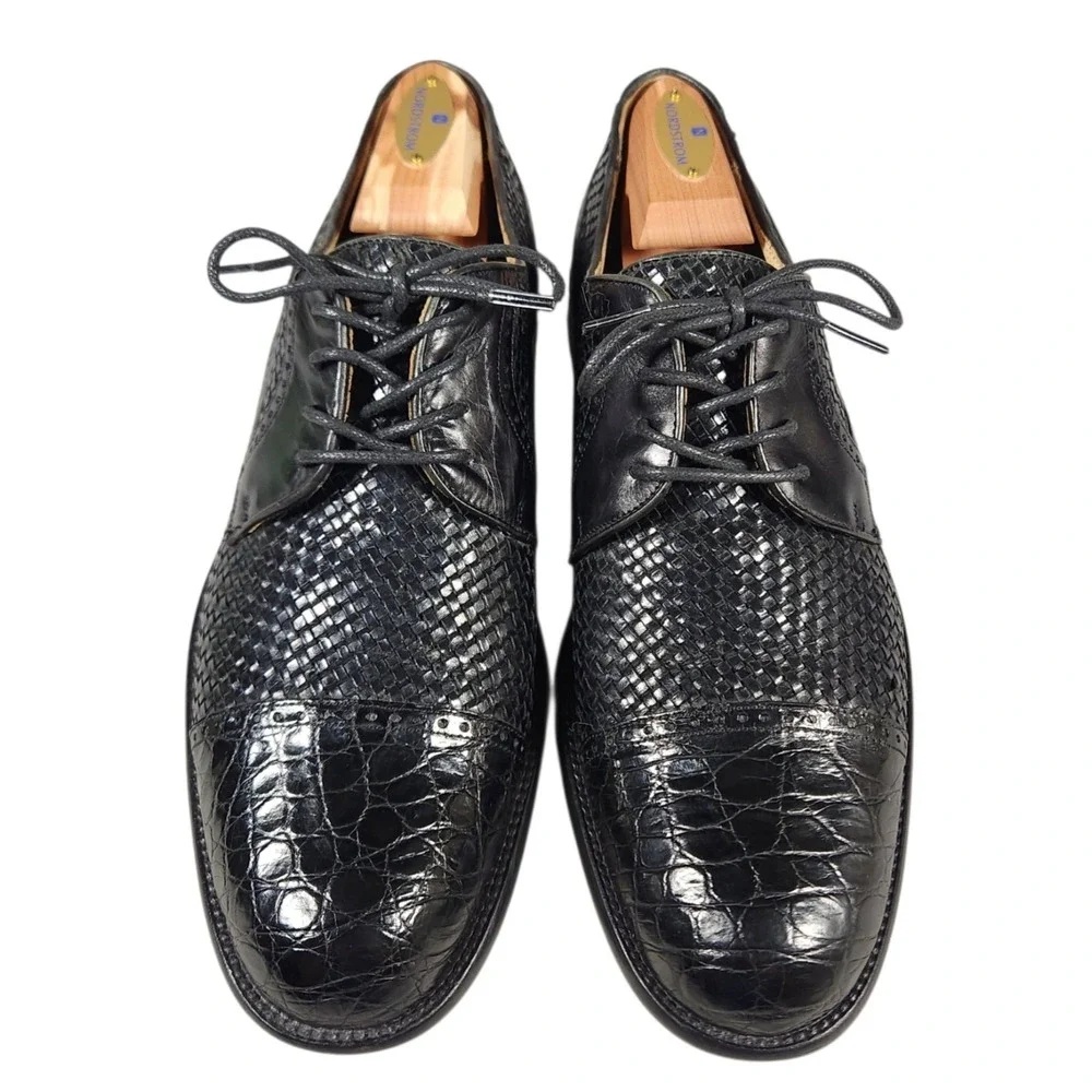 Mezlan Marina D-91M Genuine Crocodile Woven Leather Cap Toe Oxfords Men's 9.5 M